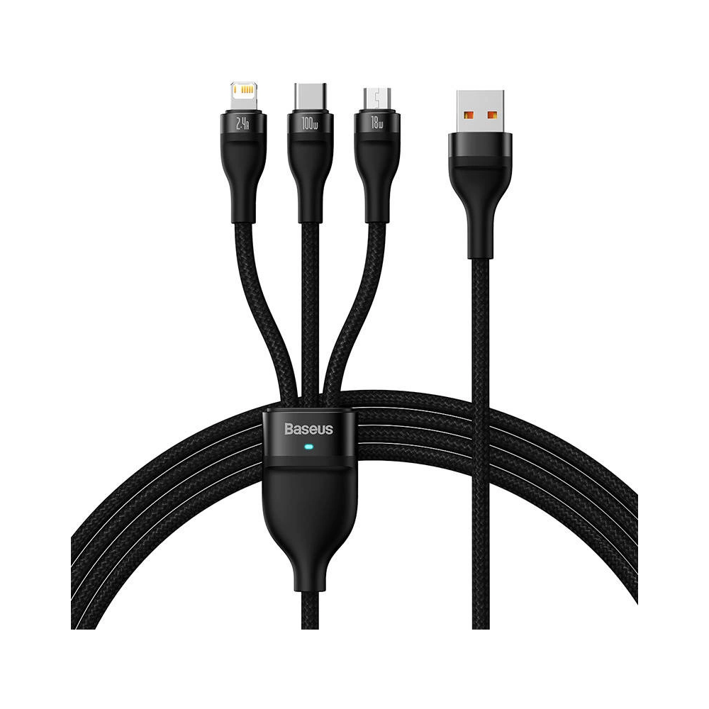 Hurtownia GSM - Kabel Baseus Flash Series 3w1 USB-A - USB-C + micro USB + Lightning 100W 1.2m (černý) - BSU3415BLK - {ean13} - Hurt