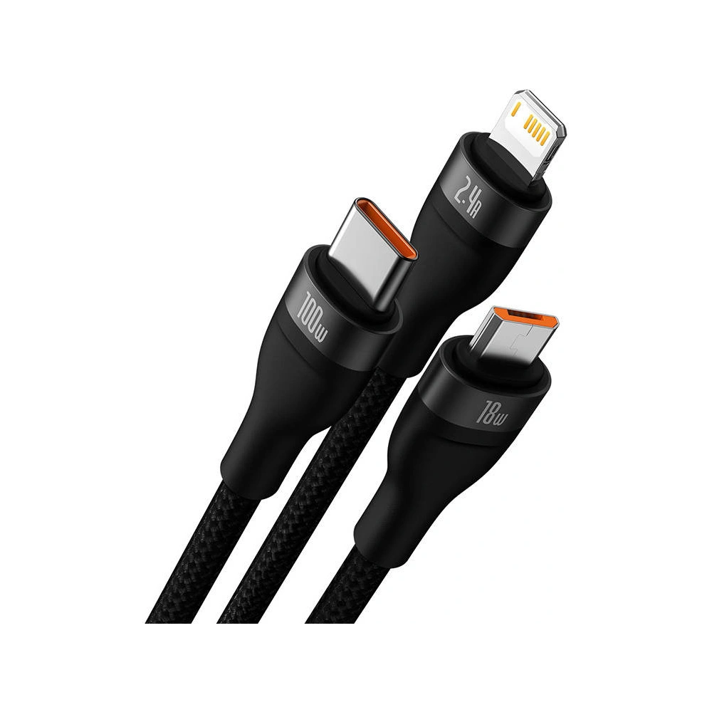 Hurtownia GSM - Kabel Baseus Flash Series 3w1 USB-A - USB-C + micro USB + Lightning 100W 1.2m (černý) - BSU3415BLK - {ean13} - Hurt