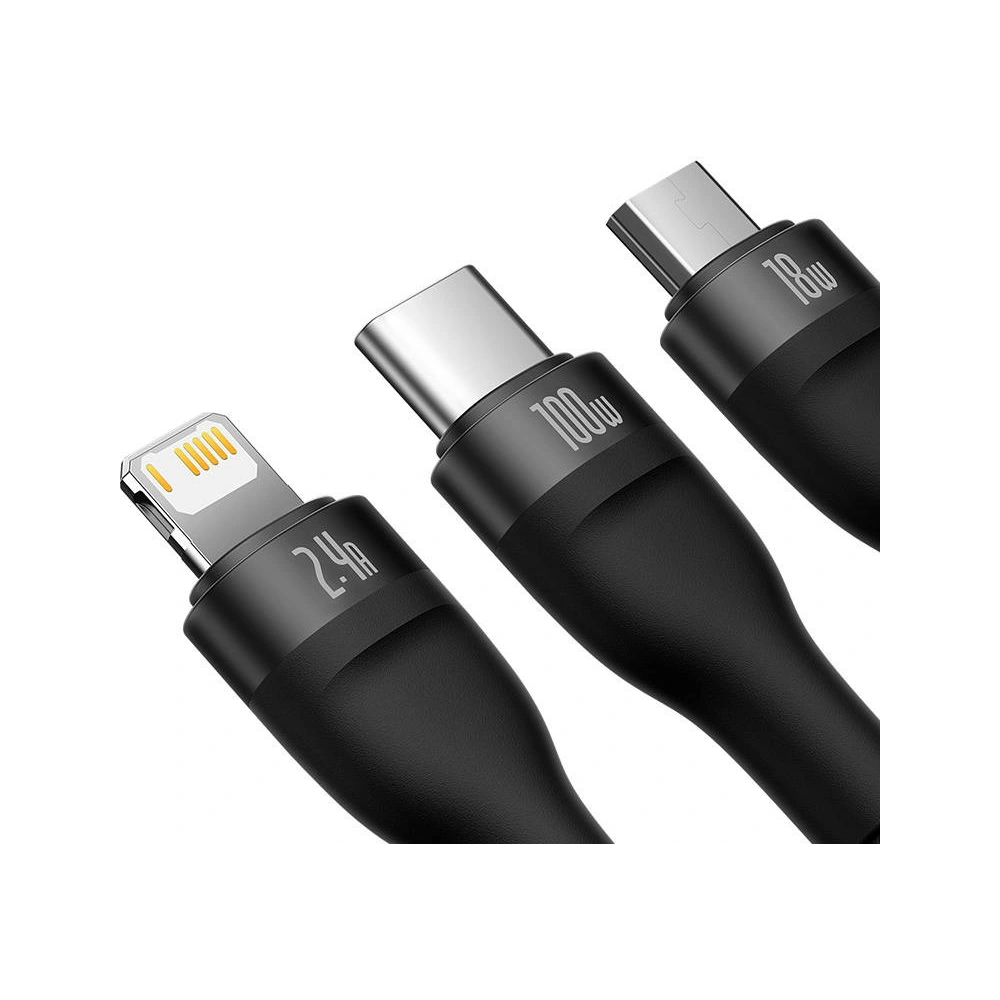 Hurtownia GSM - Kabel Baseus Flash Series 3w1 USB-A - USB-C + micro USB + Lightning 100W 1.2m (černý) - BSU3415BLK - {ean13} - Hurt