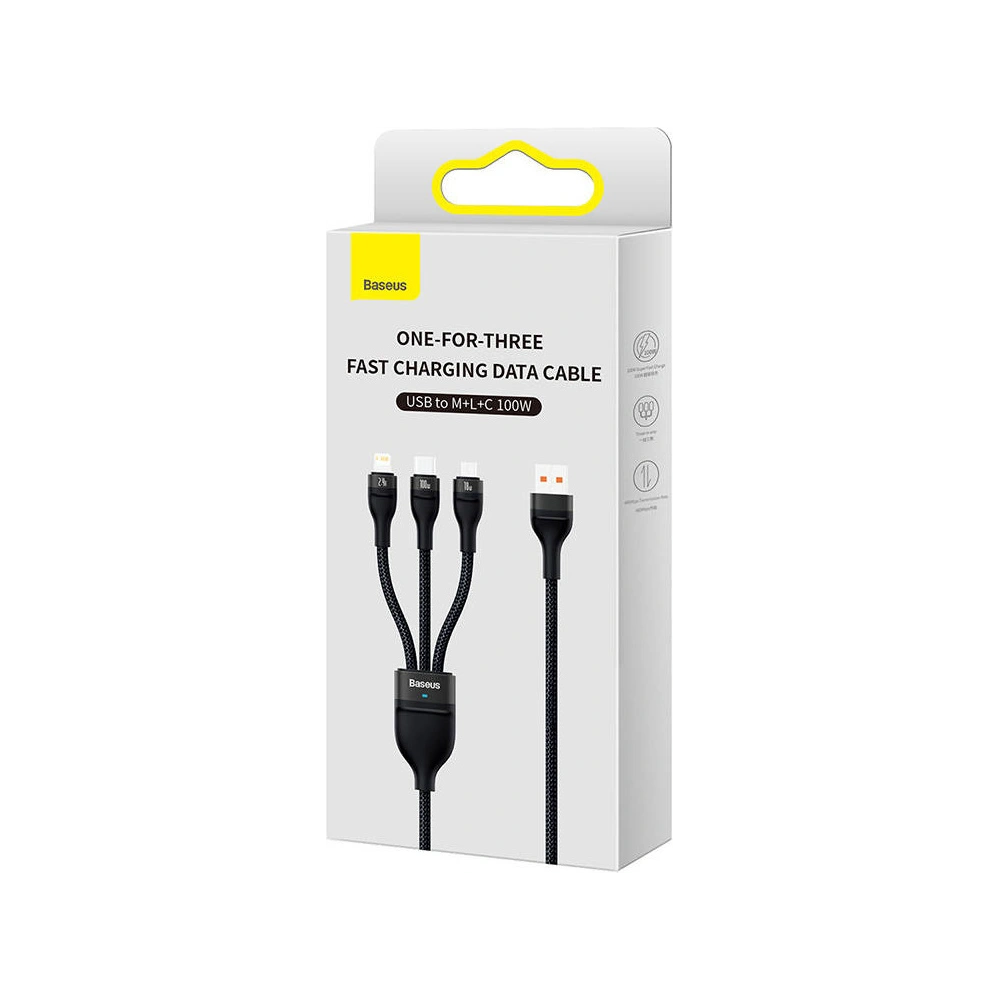 Hurtownia GSM - Kabel Baseus Flash Series 3w1 USB-A - USB-C + micro USB + Lightning 100W 1.2m (černý) - BSU3415BLK - {ean13} - Hurt