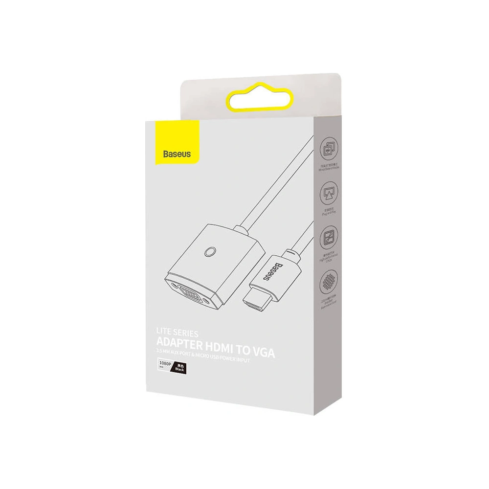 Hurtownia GSM - Adaptér Baseus Lite Series HDMI - VGA s audio (černý) - BSU3416BLK - {ean13} - Hurt