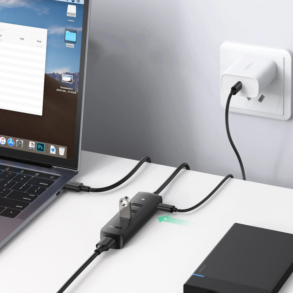 Hurtownia GSM - Hub UGREEN CM416 4w1 USB - 4xUSB-A 3.0 PD DC 12V 0.25m černý - UGR1327BLK - {ean13} - Hurt