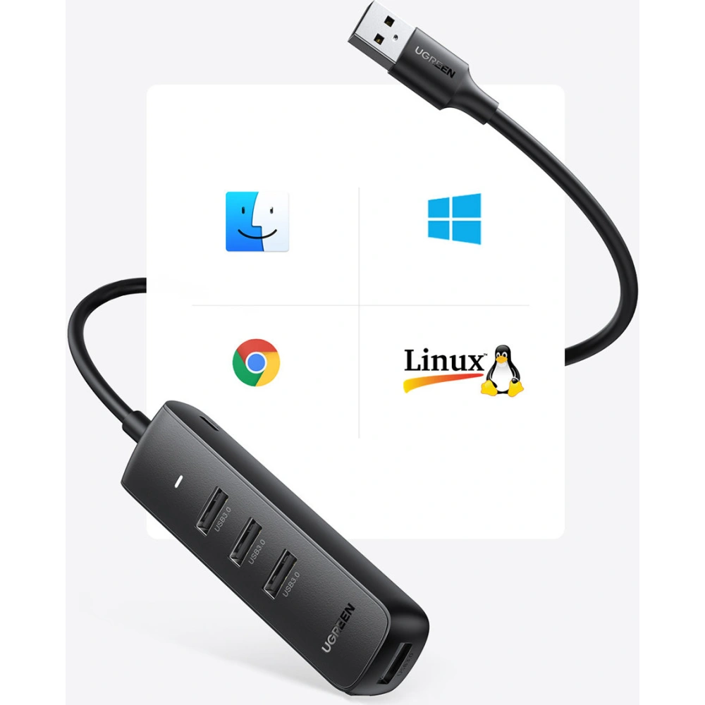 Hurtownia GSM - Hub UGREEN CM416 4w1 USB - 4xUSB-A 3.0 PD DC 12V 0.25m černý - UGR1327BLK - {ean13} - Hurt