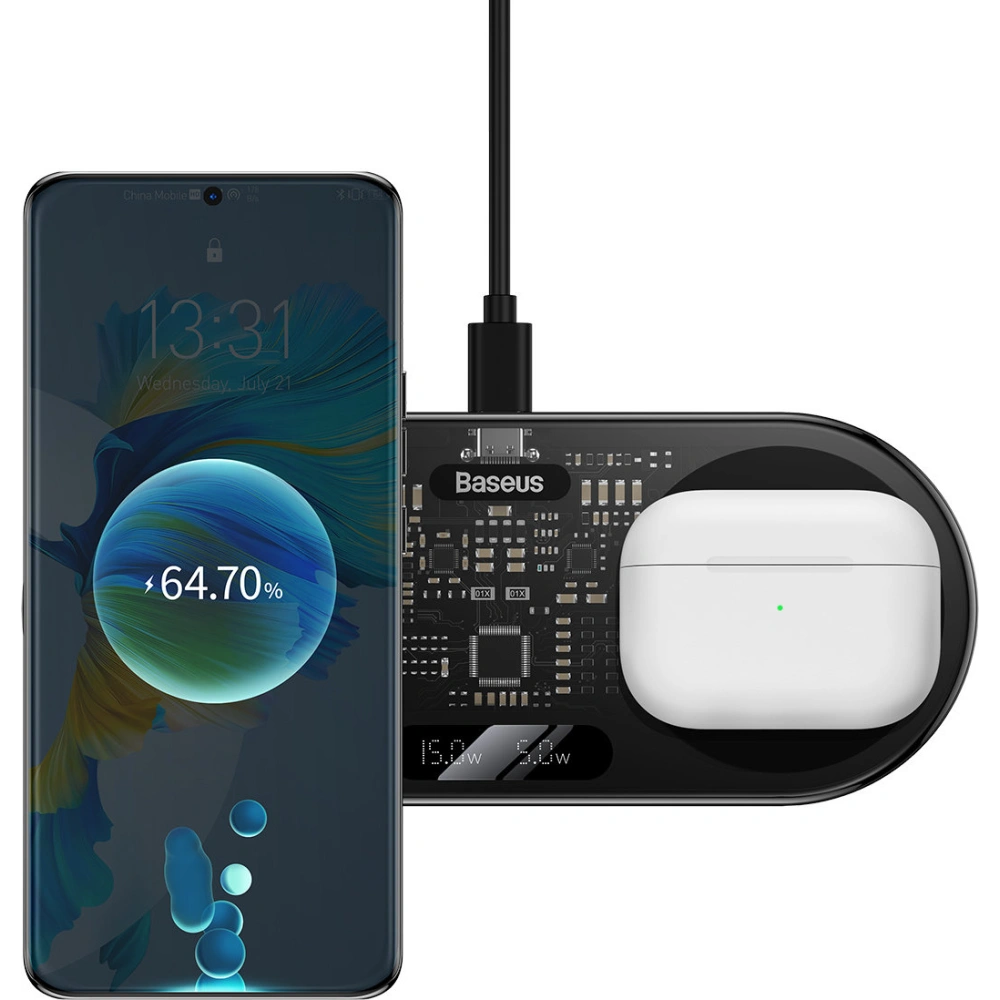 Wholesale Baseus Digital LED Display dual wireless charger with digital display 20W black - BSU3431BLK - {ean13} - Hurt