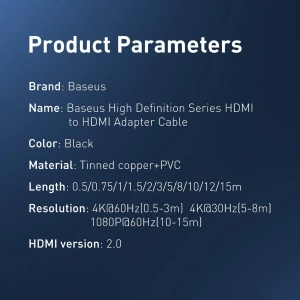Hurtownia GSM - Kabel Baseus HDMI 2.0 1.5m czarny - BSU3439BLK - {ean13} - Hurt