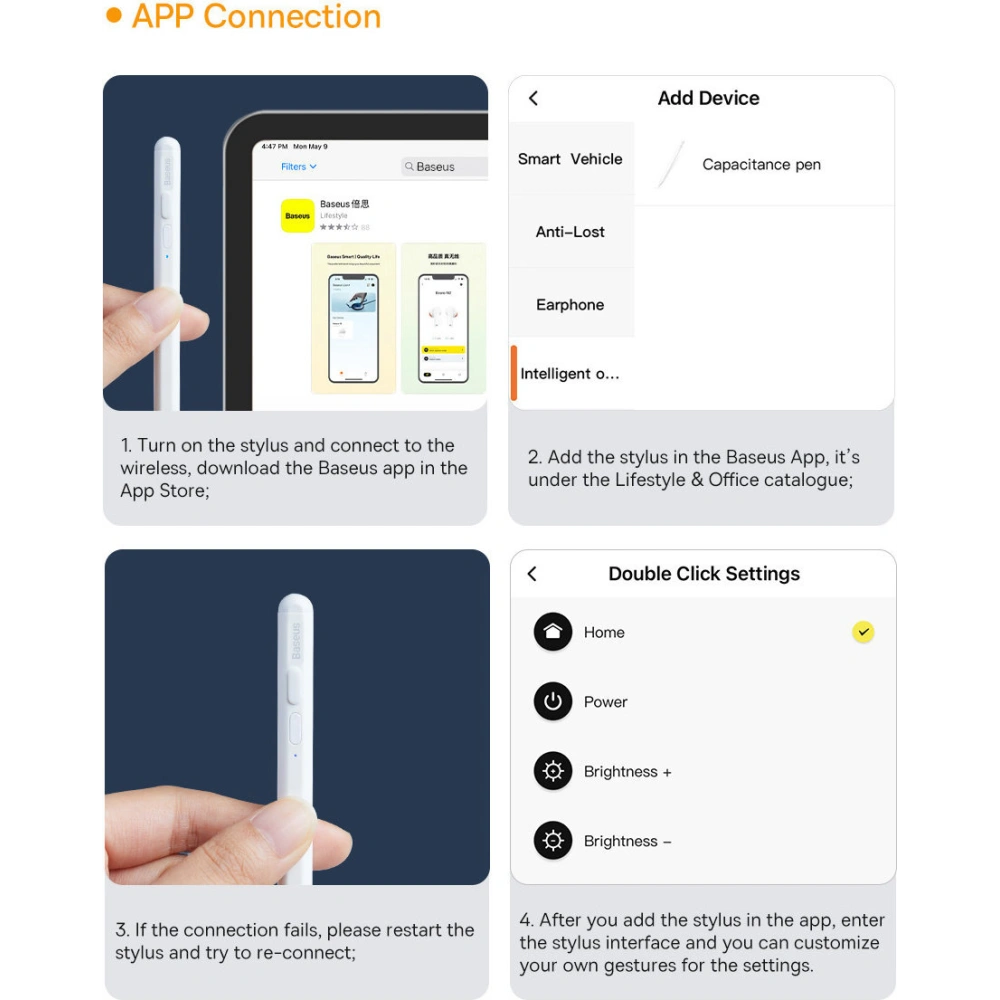 Wholesale Baseus Active Stylus Pen to iPad white + USB-C Cable 3A 0.3m - BSU3440WHT - {ean13} - Hurt