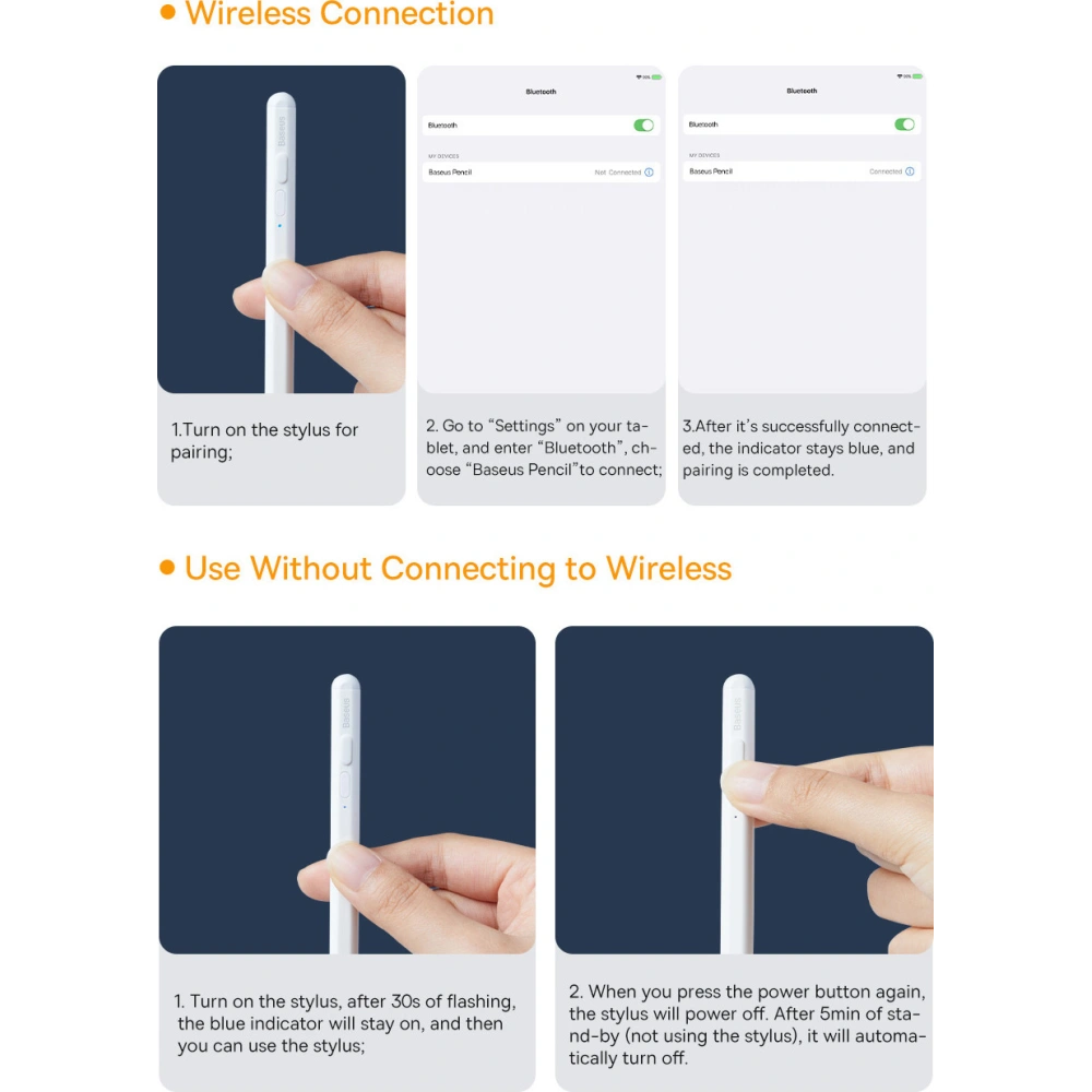 Wholesale Baseus Active Stylus Pen to iPad white + USB-C Cable 3A 0.3m - BSU3440WHT - {ean13} - Hurt