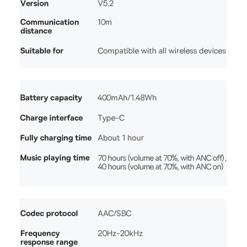 Słuchawki Baseus Bowie H1 Bluetooth 5.2 ANC biały