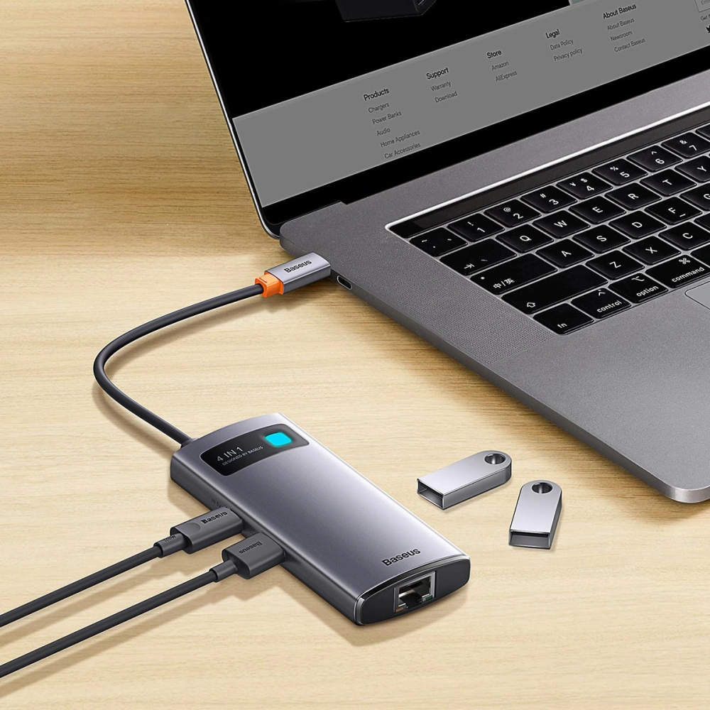Wholesale Baseus Metal Gleam Series HUB 4in1 USB-C - 3 x USB 3.2 Gen.1 + RJ45 - BSU3443 - {ean13} - Hurt