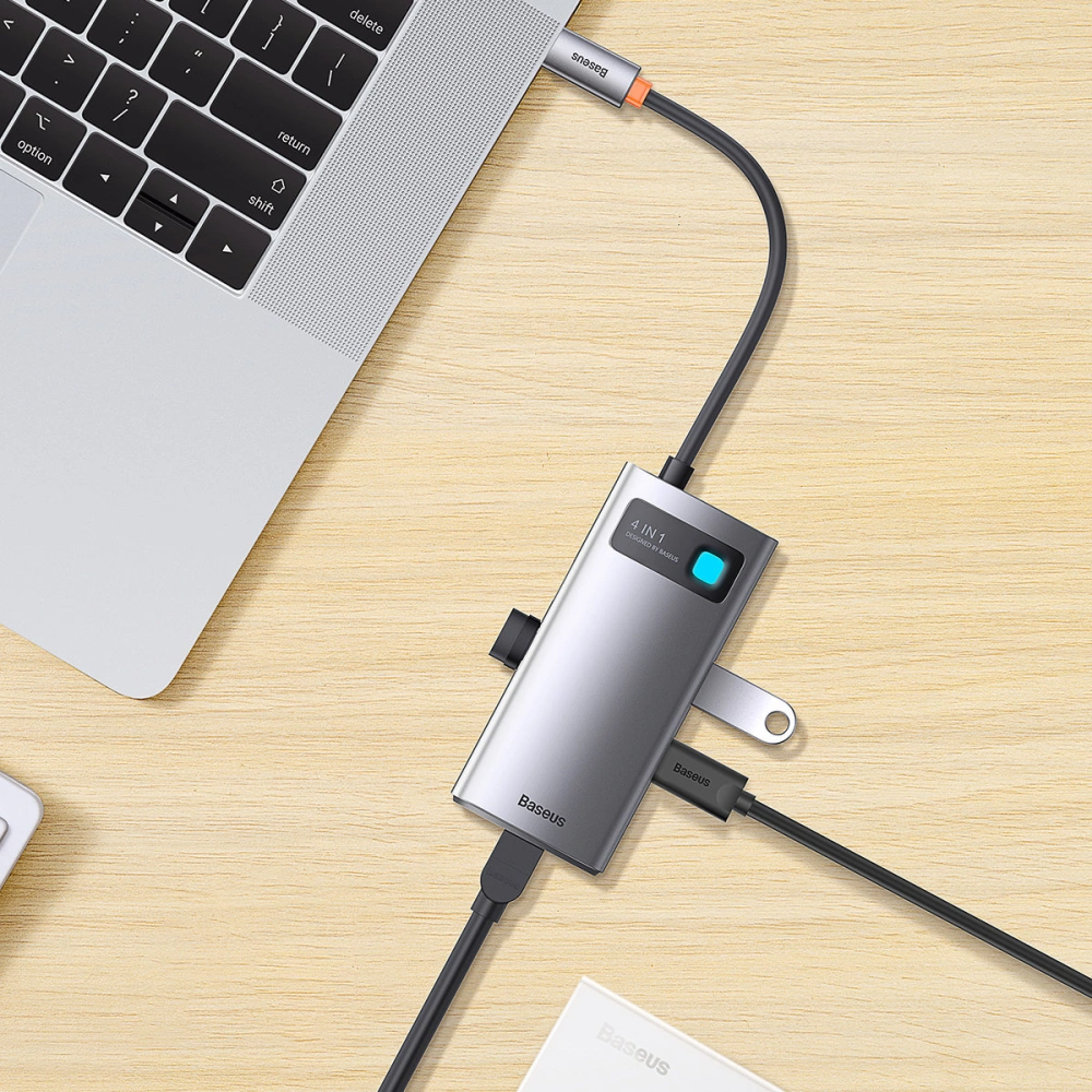 Wholesale Baseus Metal Gleam Series HUB 4in1 USB-C - 3 x USB 3.2 Gen.1 + RJ45 - BSU3443 - {ean13} - Hurt