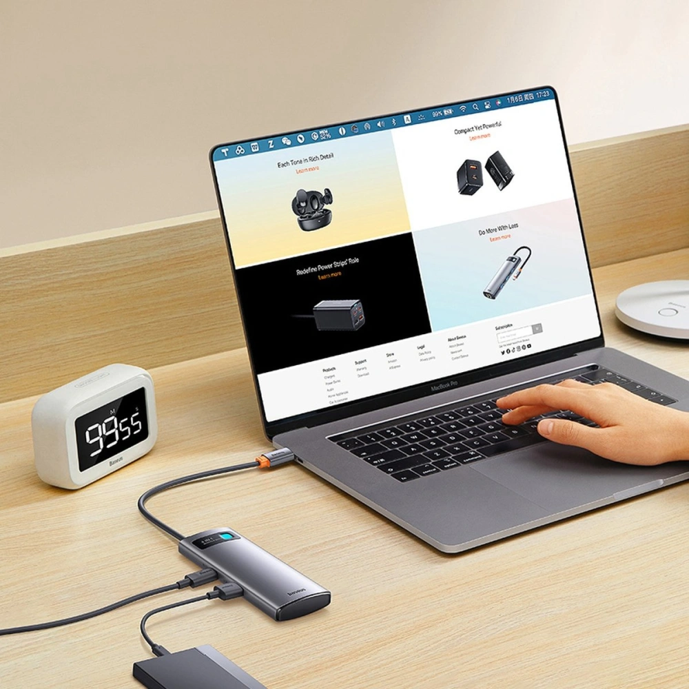 Wholesale Baseus Metal Gleam Series HUB 4in1 USB-C - 3 x USB 3.2 Gen.1 + RJ45 - BSU3443 - {ean13} - Hurt