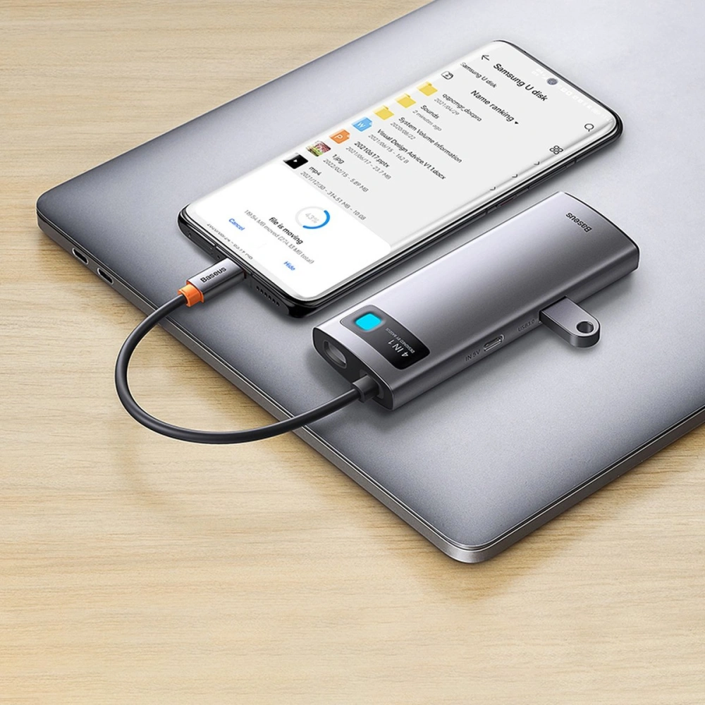 Hurtownia GSM - Hub Baseus Metal Gleam Series 4w1 USB-C - 3 x USB 3.2 Gen.1 + RJ45 - BSU3443 - {ean13} - Hurt
