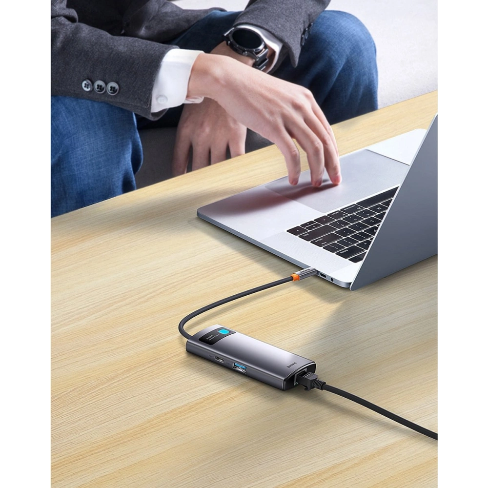 Hurtownia GSM - Hub Baseus Metal Gleam Series 4w1 USB-C - 3 x USB 3.2 Gen.1 + RJ45 - BSU3443 - {ean13} - Hurt