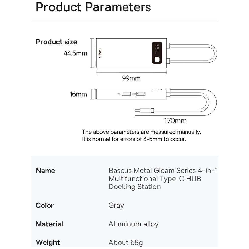 Hurtownia GSM - Hub Baseus Metal Gleam Series 4w1 USB-C - 3 x USB 3.2 Gen.1 + RJ45 - BSU3443 - {ean13} - Hurt
