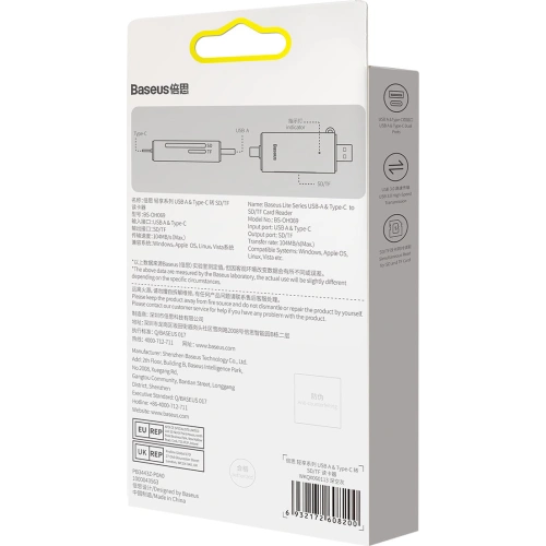 Czytnik kart SD/TF Baseus Lite Series USB-A/USB-C szary