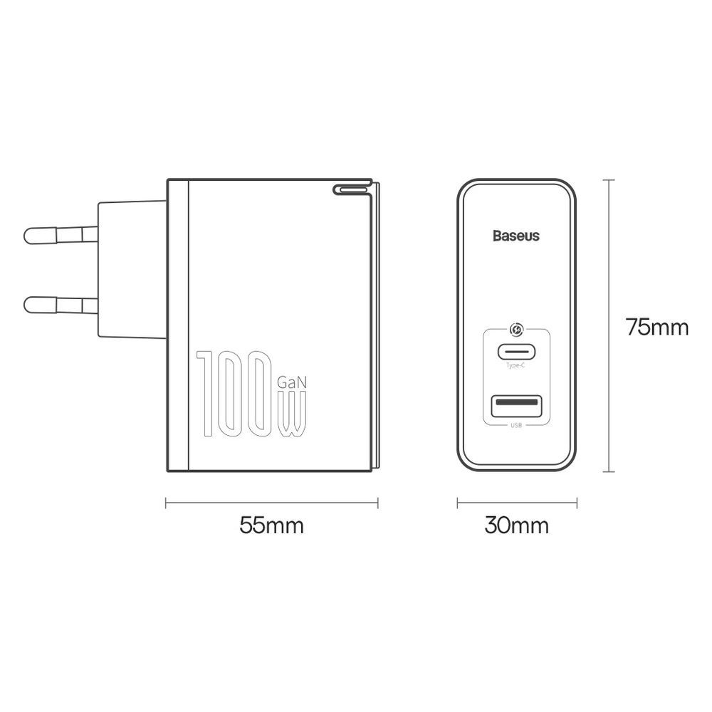 Hurtownia GSM - Ładowarka sieciowa Baseus GaN5 Pro USB-C/USB 100W PD 3.0 QC4 .0+ AFC biały - BSU3450WHT - {ean13} - Hurt