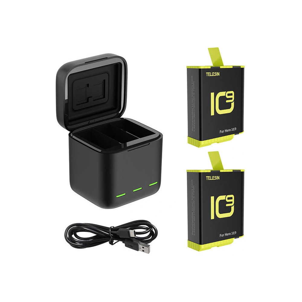 Hurtownia GSM - Trojkanálová nabíječka box Telesin pro GoPro Hero 9 / Hero 10 + 2 akumulátory (GP-BNC-901-B) - TLS090 - {ean13} - Hurt