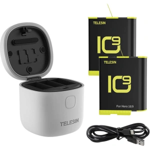 Hurtownia GSM - Wodoodporna ładowarka trójkanałowa Allin box Telesin dla GoPro Hero 9 / Hero 10 + 2 akumulatory (GP-BTR-905-GY-B) - TLS091 - {ean13} - Hurt