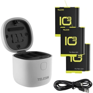 Hurtownia GSM - Wodoodporna ładowarka trójkanałowa Allin Box Telesin dla GoPro Hero 9 / Hero 10 + 3 akumulatory (GP-BTR-906-GY-B) - TLS092 - {ean13} - Hurt