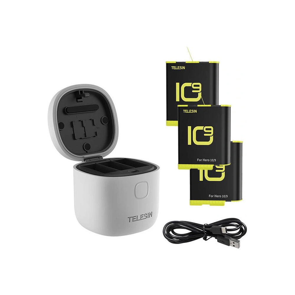Hurtownia GSM - Vodotěsná trojkanálová nabíječka Allin Box Telesin pro GoPro Hero 9 / Hero 10 + 3 akumulátory (GP-BTR-906-GY-B) - TLS092 - {ean13} - Hurt