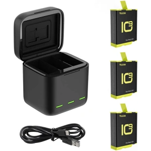 Hurtownia GSM - Nabíječka tříkanálová Box Telesin pro GoPro Hero 9 / Hero 10 + 3 akumulátory (GP-BNC-902-B) - TLS093 - {ean13} - Hurt