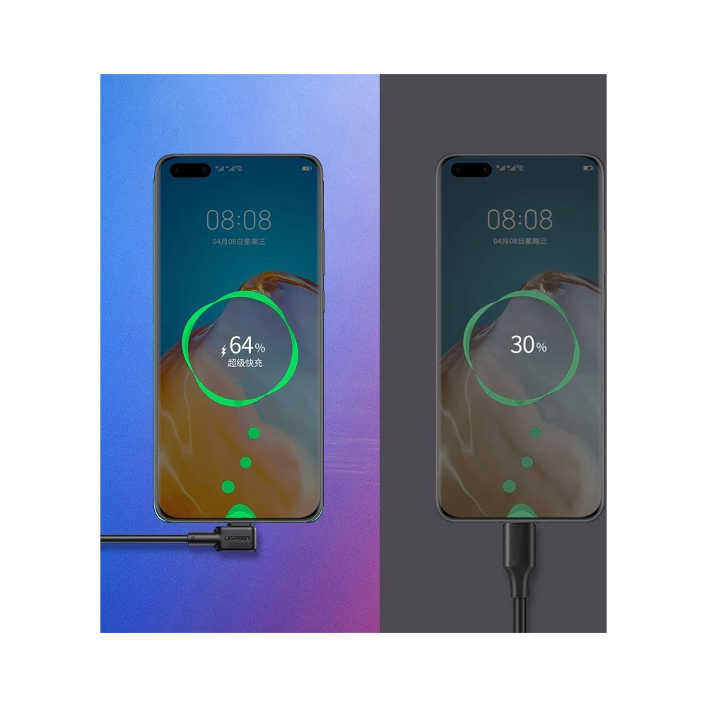 Hurtownia GSM - Úhlový kabel UGREEN US307 USB-A - USB-C QC 3.0 SCP FCP 5A 2m černý - UGR1332BLK - {ean13} - Hurt