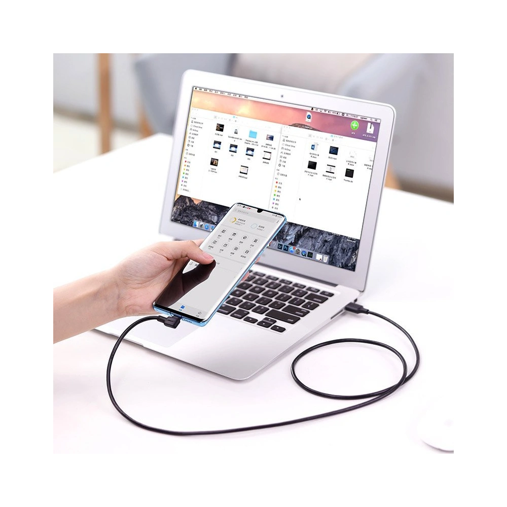 Hurtownia GSM - Úhlový kabel UGREEN US307 USB-A - USB-C QC 3.0 SCP FCP 5A 2m černý - UGR1332BLK - {ean13} - Hurt