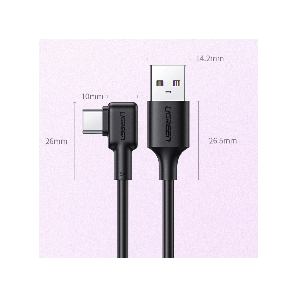 Hurtownia GSM - Úhlový kabel UGREEN US307 USB-A - USB-C QC 3.0 SCP FCP 5A 2m černý - UGR1332BLK - {ean13} - Hurt