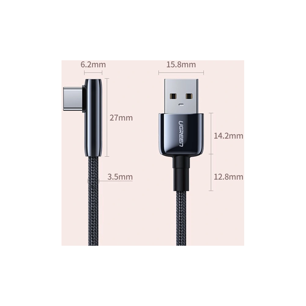 Hurtownia GSM - Kątowy kabel UGREEN US313 USB-A - USB-C QC 3.0 SCP FCP 5A 0,5m czarny - UGR1334BLK - {ean13} - Hurt