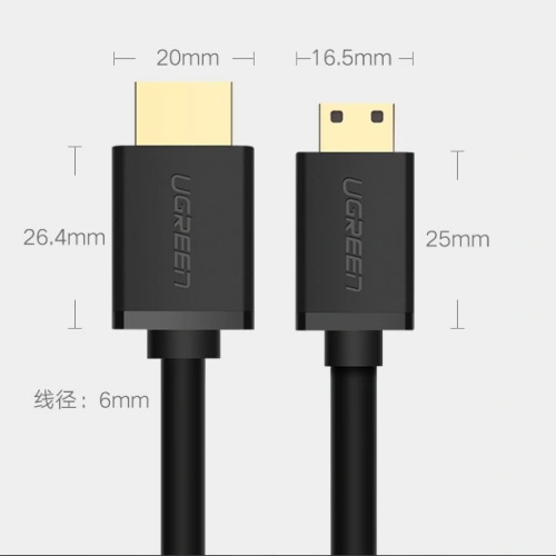 Kabel UGREEN HD108 HDMI (męski) - mini HDMI (męski) 3D Ethernet ARC 1m czarny