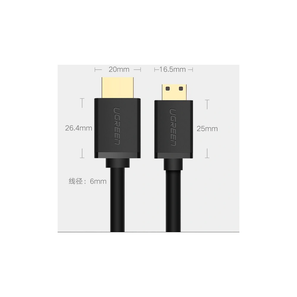 Hurtownia GSM - Kabel UGREEN HD108 HDMI (samec) - mini HDMI (samec) 3D Ethernet ARC 1m černý - UGR1343BLK - {ean13} - Hurt