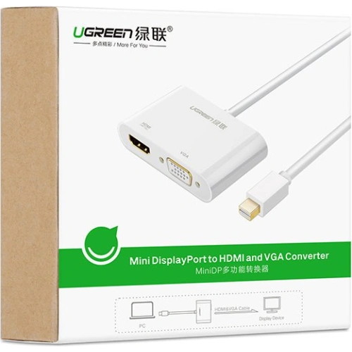 Adapter UGREEN MD108 HDMI / VGA - mini DisplayPort 4K@30Hz FullHD 1080p biały