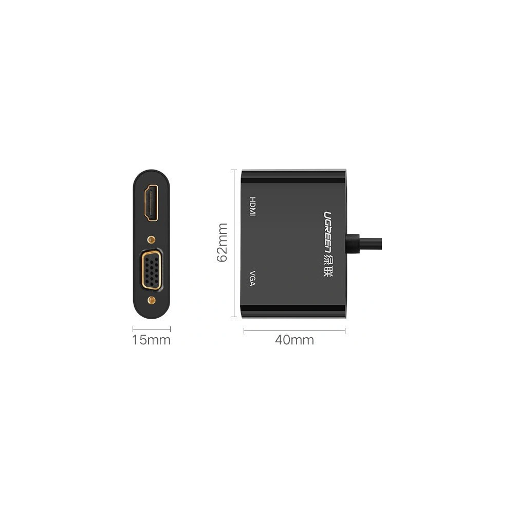 Hurtownia GSM - Adaptér UGREEN MD108 HDMI / VGA - mini DisplayPort 4K@30 Hz Full HD 1080p černý - UGR1345BLK - {ean13} - Hurt