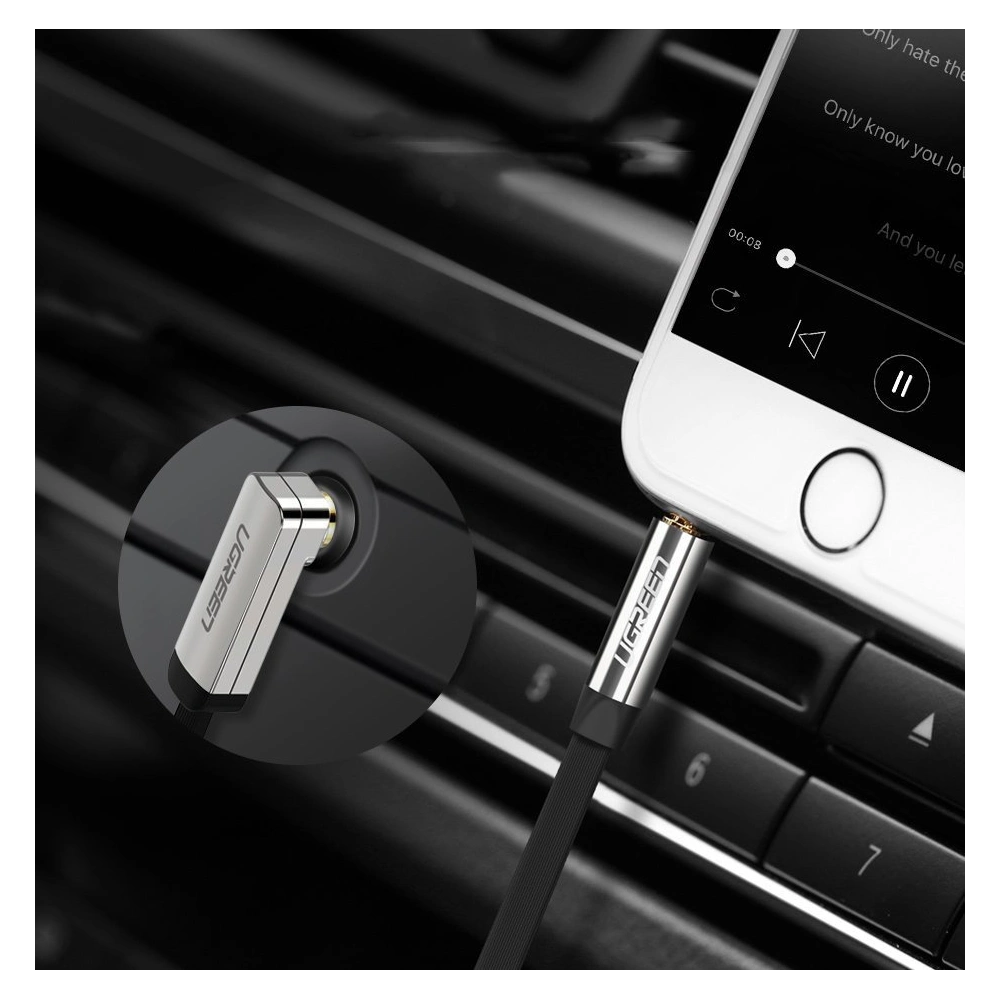 Hurtownia GSM - Úhlový plochý kabel UGREEN AV119 audio AUX 3,5mm mini jack 0,5m černý - UGR1347BLK - {ean13} - Hurt