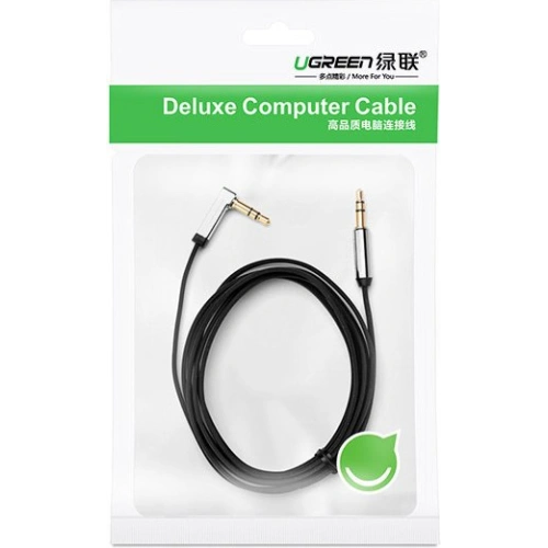 Kątowy płaski kabel UGREEN AV119 audio AUX 3,5mm mini jack 0,5m czarny