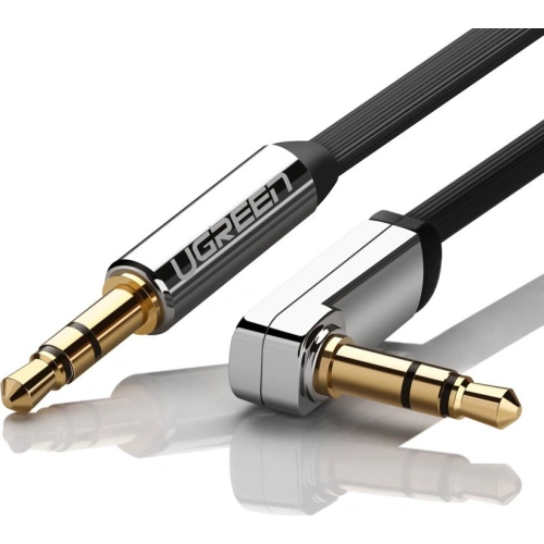 Kątowy płaski kabel UGREEN AV119 audio AUX 3,5mm mini jack 0,5m czarny