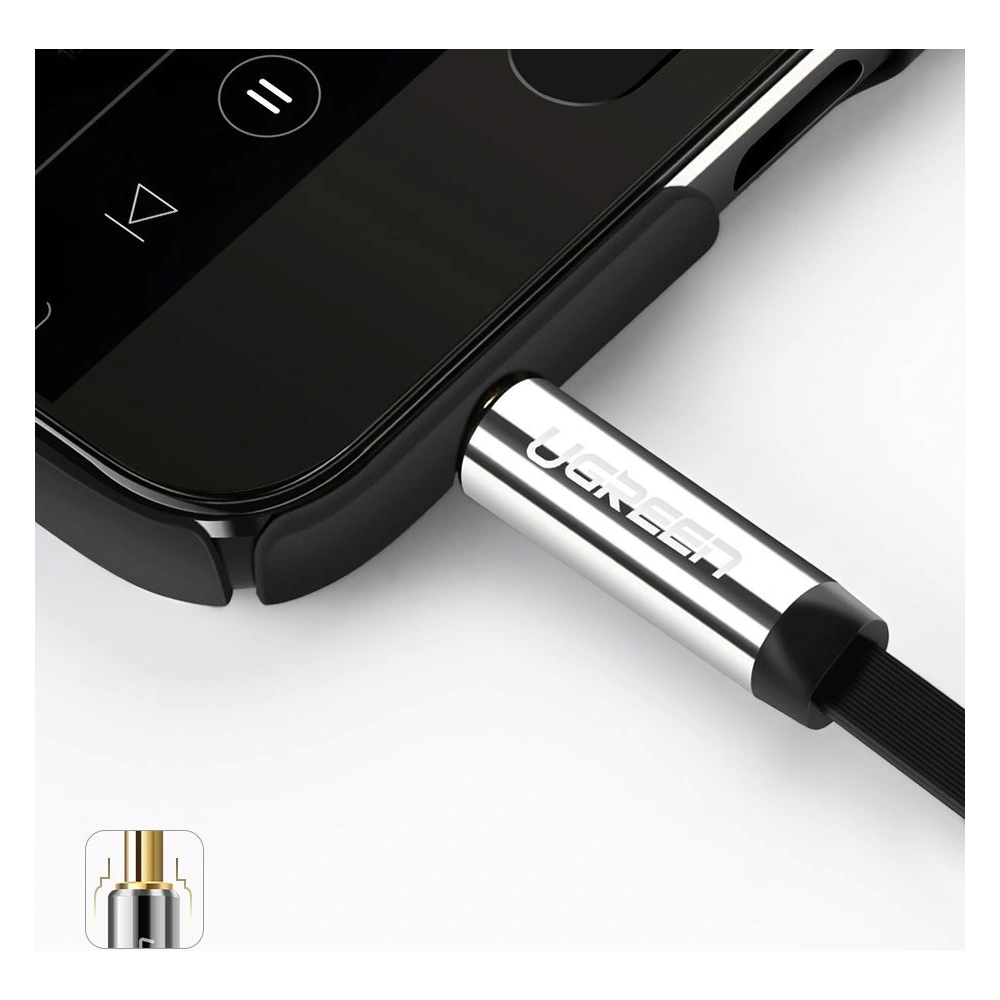Hurtownia GSM - Úhlový plochý kabel UGREEN AV119 audio AUX 3,5mm mini jack 0,5m černý - UGR1347BLK - {ean13} - Hurt