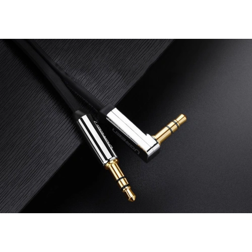 Kątowy płaski kabel UGREEN AV119 audio AUX 3,5mm mini jack 0,5m czarny