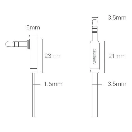 Kątowy płaski kabel UGREEN AV119 audio AUX 3,5mm mini jack 0,5m czarny