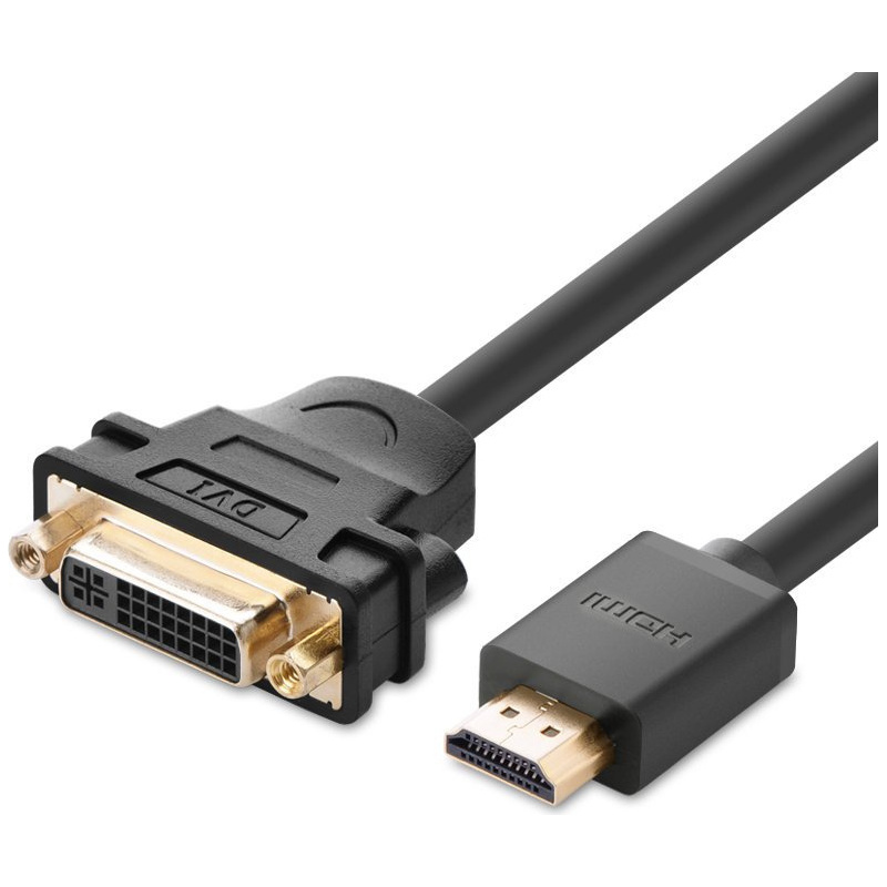 Ugreen Distributor - 6957303821365 - UGR1350BLK - UGREEN cable cable adapter adapter DVI 24 + 5 pin (female) - HDMI (male) 22 cm black - B2B homescreen