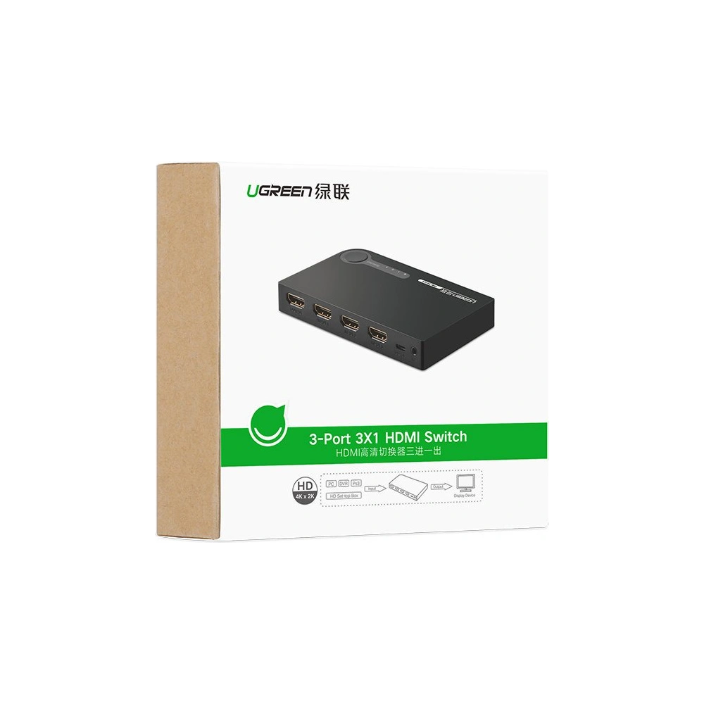 Hurtownia GSM - Rozdělovač UGREEN HDMI - 3x HDMI 3D 4K 7,5Gbps 36bit na kanál černý - UGR1355BLK - {ean13} - Hurt