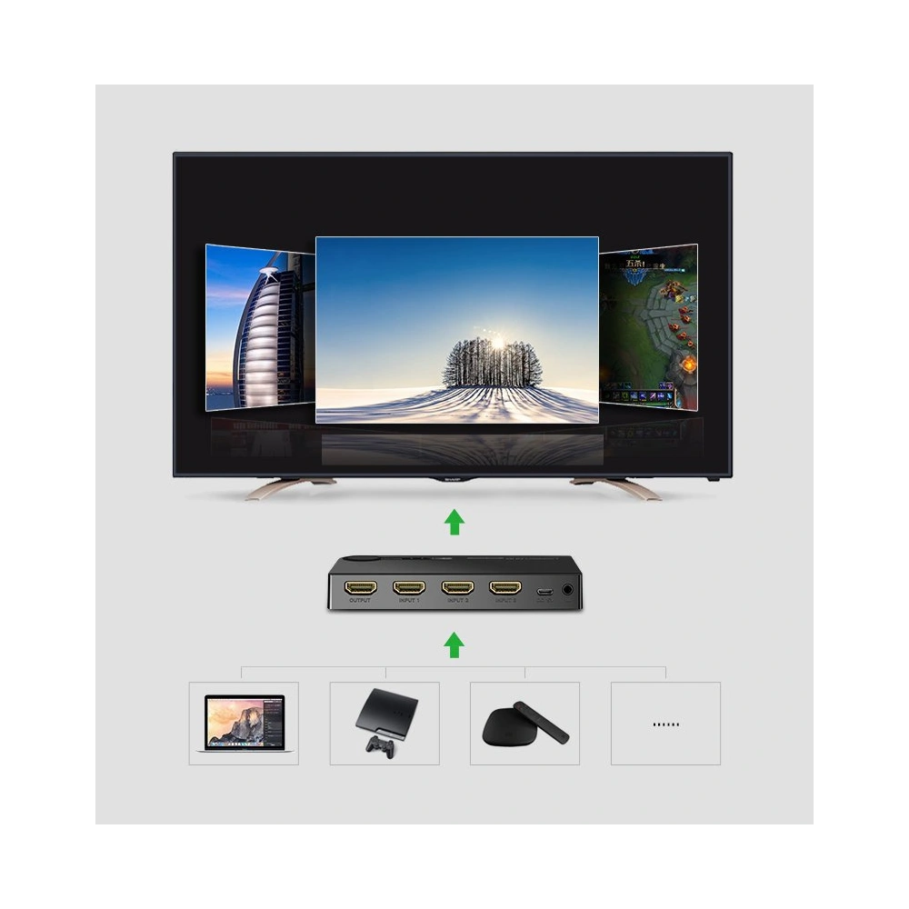 Hurtownia GSM - Rozdělovač UGREEN HDMI - 3x HDMI 3D 4K 7,5Gbps 36bit na kanál černý - UGR1355BLK - {ean13} - Hurt