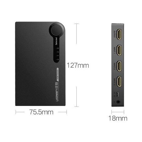 Rozdzielacz UGREEN HDMI - 3x HDMI 3D 4K 7,5Gbps 36bit na kanał czarny