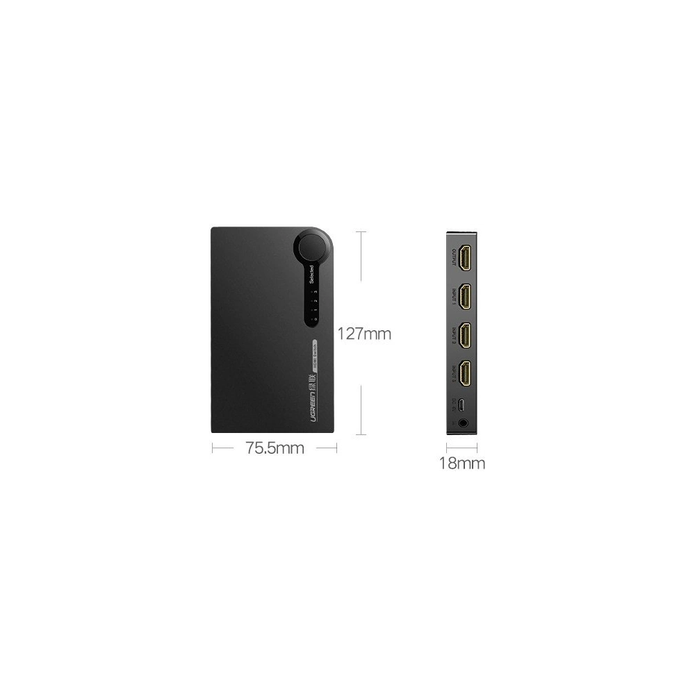 Hurtownia GSM - Rozdělovač UGREEN HDMI - 3x HDMI 3D 4K 7,5Gbps 36bit na kanál černý - UGR1355BLK - {ean13} - Hurt