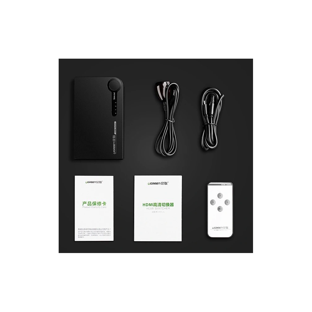 Hurtownia GSM - Rozdělovač UGREEN HDMI - 3x HDMI 3D 4K 7,5Gbps 36bit na kanál černý - UGR1355BLK - {ean13} - Hurt