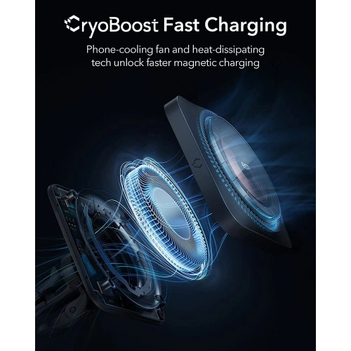Uchwyt samochodowy ESR Halolock Cryoboost MagSafe Magnetic z wentylatorem chłodzącym Frosted Onyx