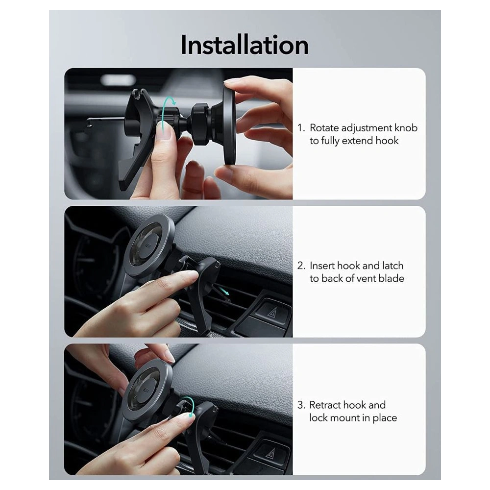 Hurtownia GSM - Uchwyt samochodowy ESR Halolock Magnetic MagSafe Vent Car Mount Metallic Grey - ESR500GRY - {ean13} - Hurt