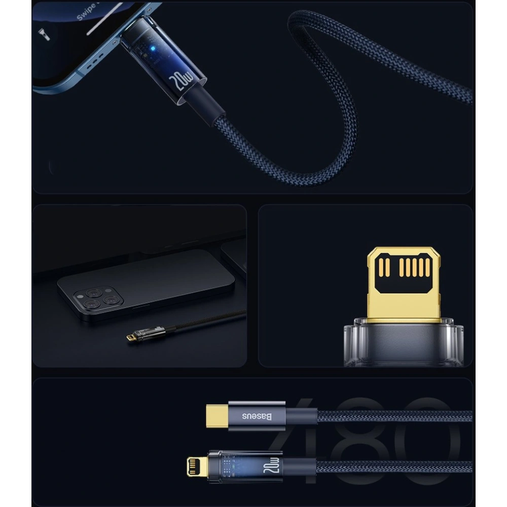 Kabel Baseus Explorer Series USB-C – Lightning 20W 2m niebieski