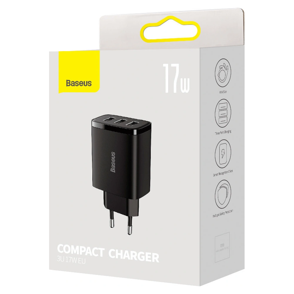 Hurtownia GSM - Ładowarka sieciowa Baseus Compact 3x USB-A 17W czarny - BSU3467BLK - {ean13} - Hurt