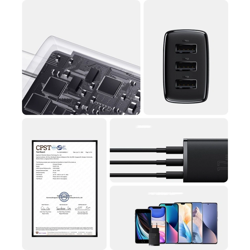 Hurtownia GSM - Ładowarka sieciowa Baseus Compact 3x USB-A 17W czarny - BSU3467BLK - {ean13} - Hurt